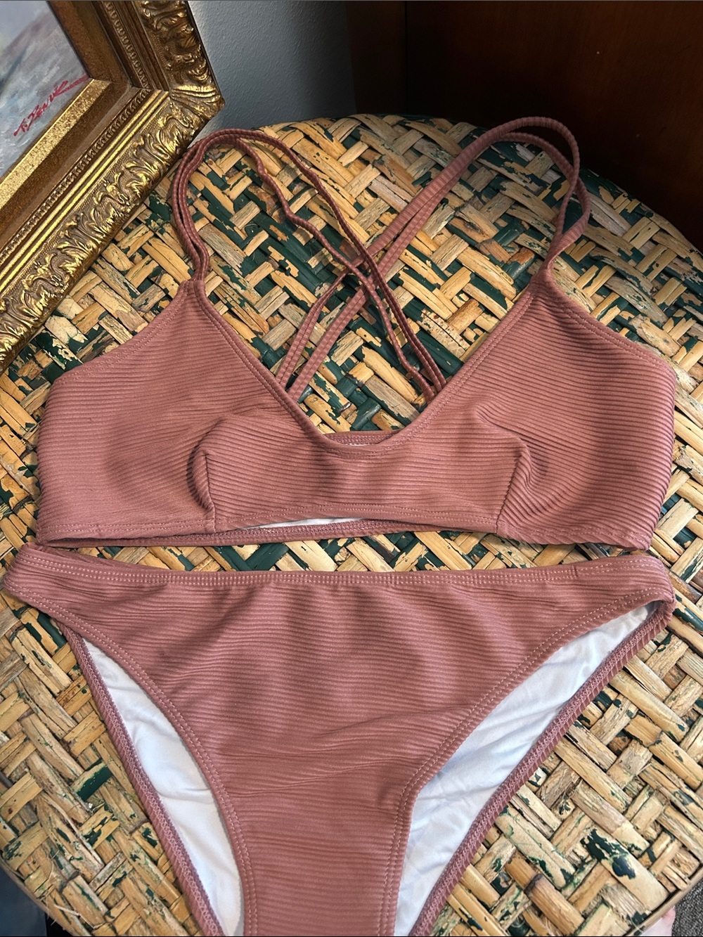 Cupshe Ribbed Mauve Two-Piece Bikini Set